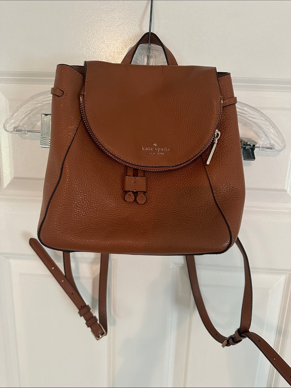 kate spade pebble leather backpack in cognac brown